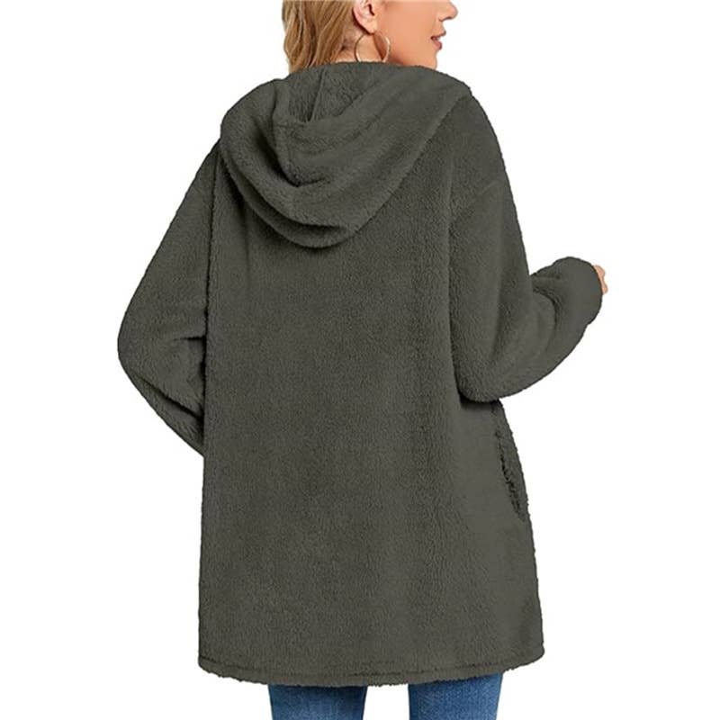 FLEECE BUTTON POCKET CARDIGAN CASUAL COAT