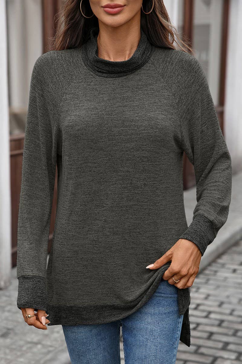 CWTBLL01308_COLORBLOCK SCARF NECK LONG SLEEVE CASUAL TOP