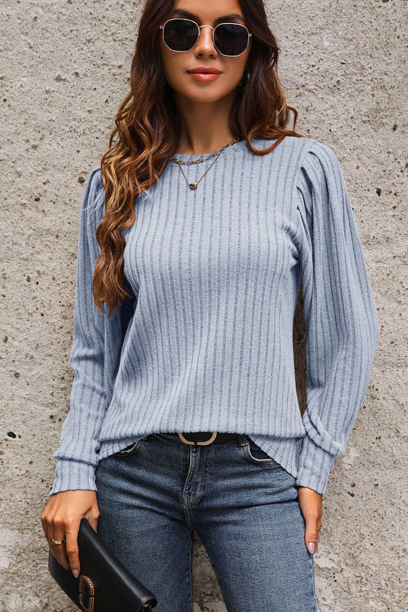 CWTBLL3557_AUTUMN CASUAL SOLID COLOR LONG SLEEVE TOP