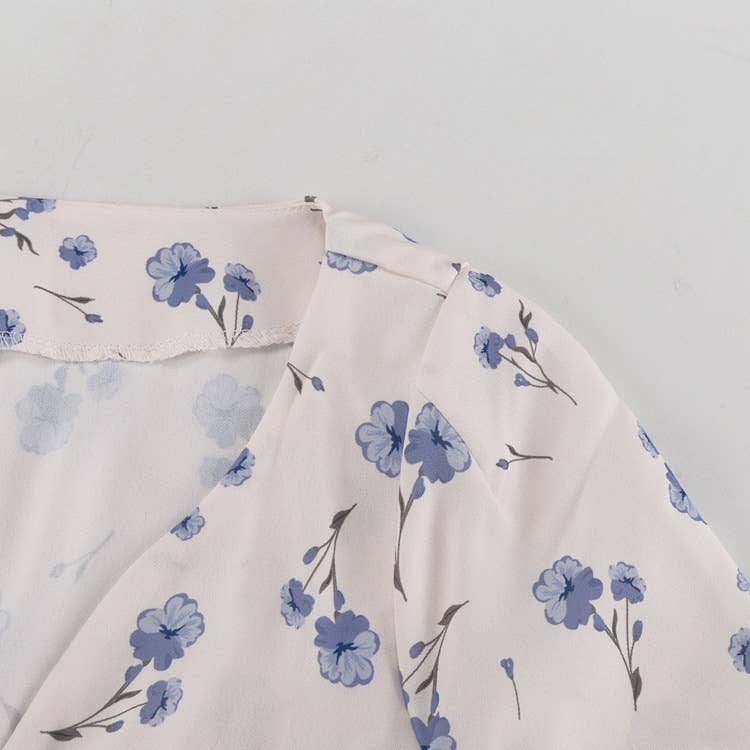 ASYMMETRICAL DESIGN V-NECK FLARED SLEEVE DRESS_CWDMD01096