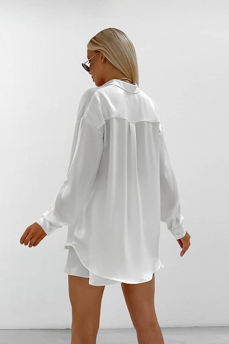 CWSPJ0286_SATIN LONG-SLEEVED SHORTS PAJAMAS TWO-PIECE SET