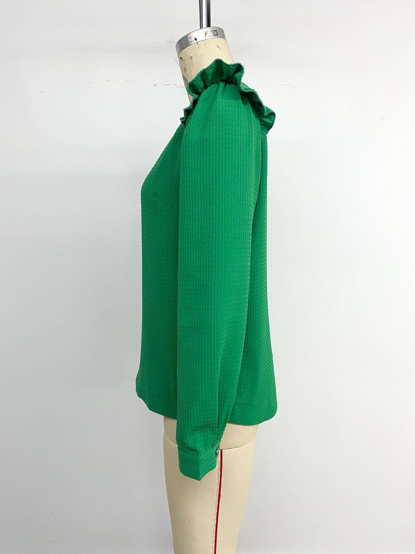 Casual style ruffled solid color texture shirt