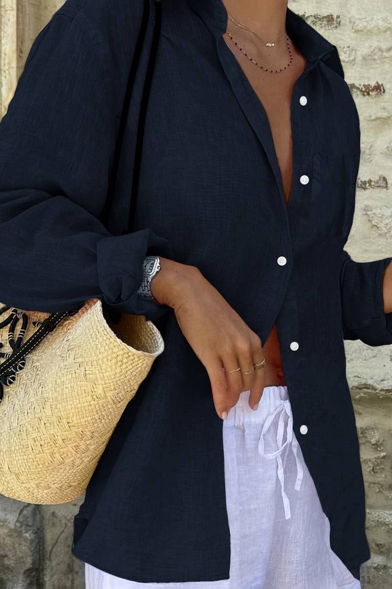 CWTSTL01009_CASUAL SOLID LOOSE FIT LONG SLEEVE SHIRT