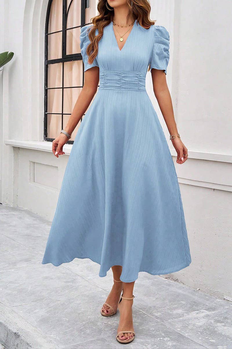 CWDMD6446_TEMPERAMENT HIGH WAIST SOLID COLOR WAIST DRESS