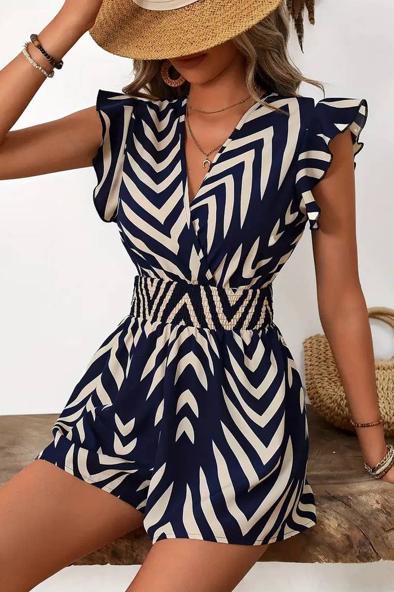 CWDSD8112_SUMMER ELEGANT FLORAL PRINT V-NECK JUMPSUIT