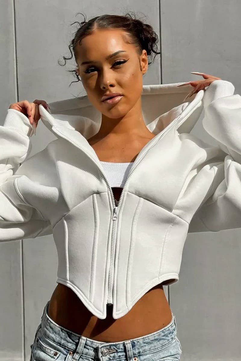 CWOCO00156_CROPPED ZIP-UP HOODED LONG-SLEEVED SWEATSHIRT