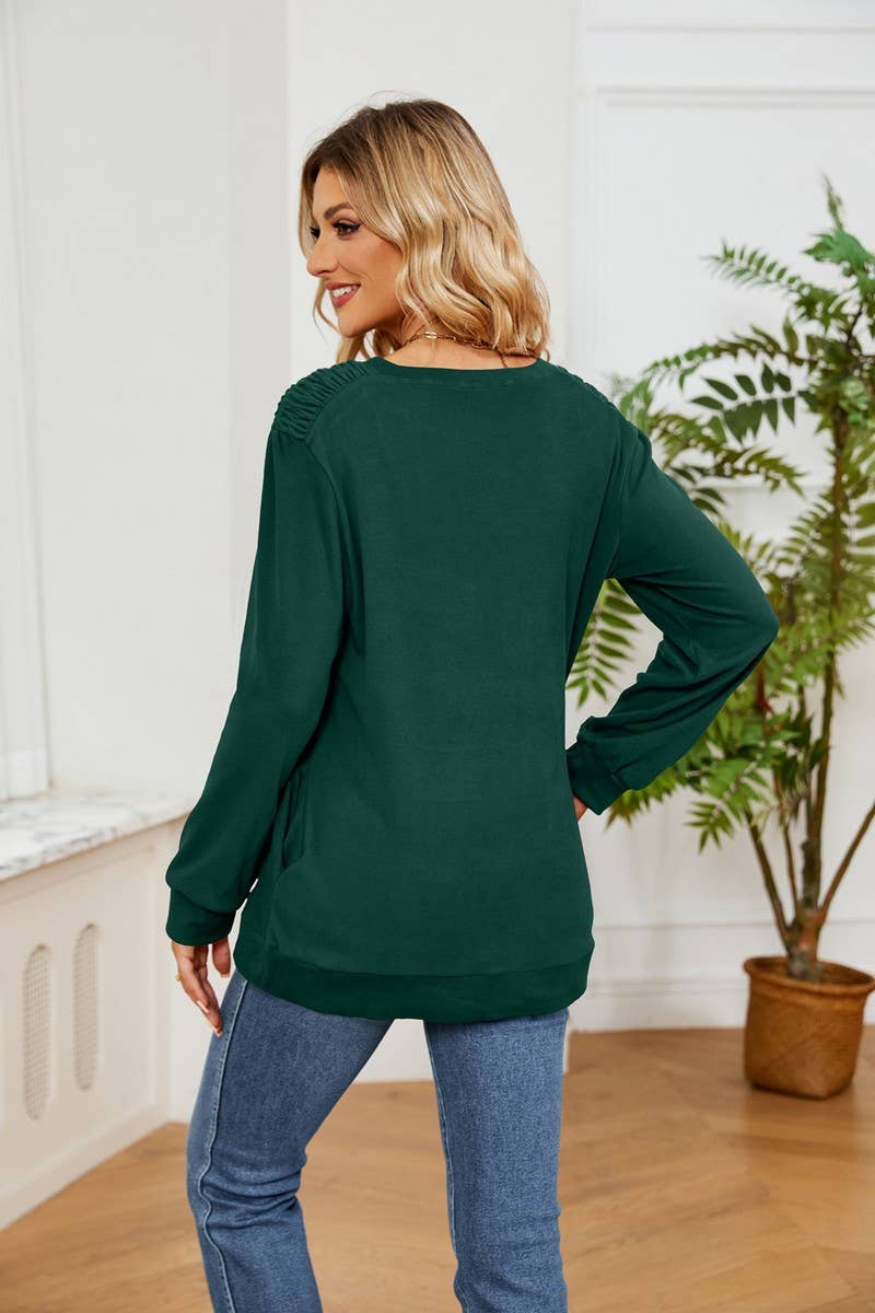 CWTBLL2384_SOLID COLOR ROUND NECK LONG SLEEVE POCKET T-SHIRT