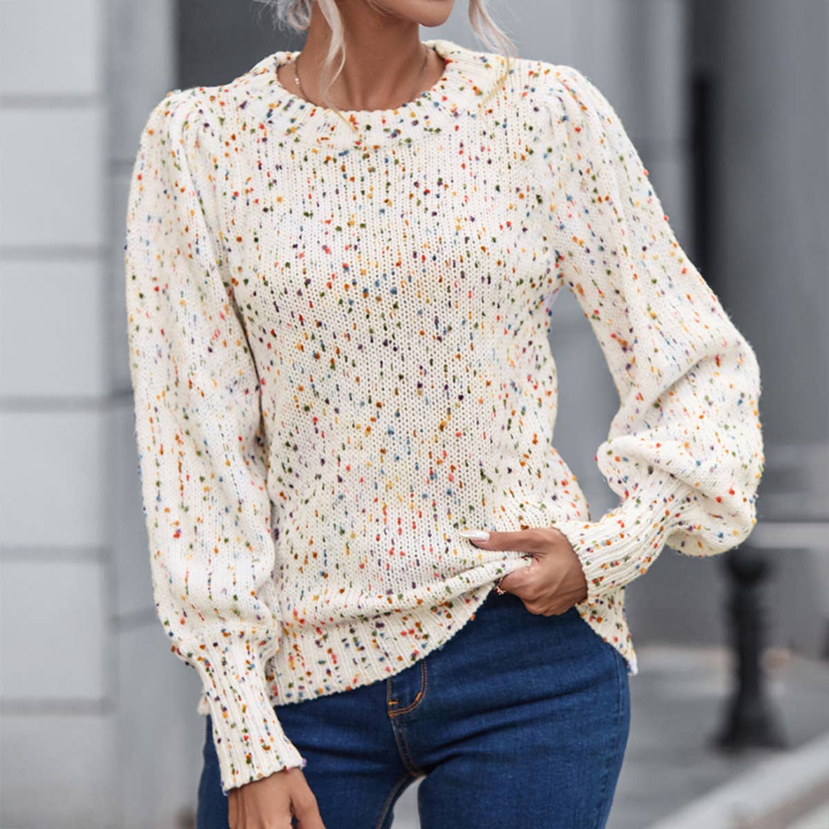 COLORED POLKA DOT PULLOVER SENSE KNIT SWEATER