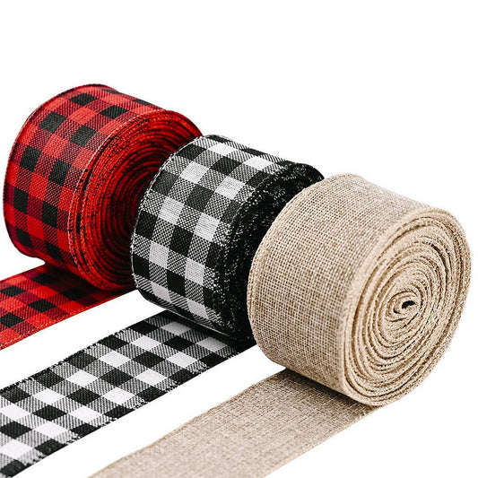 CWMM10205_PLAID CHRISTMAS RIBBON RED BLACK WHITE DECOR