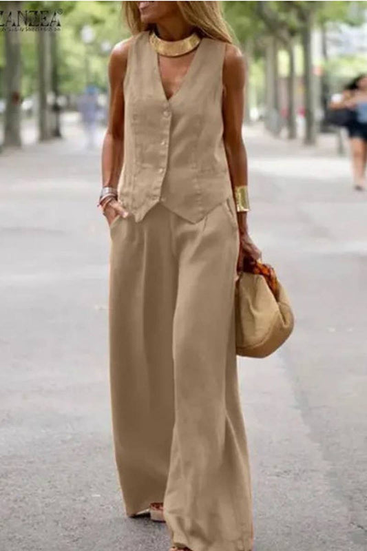 CWSTB00379_SOLID COLOR VEST AND TROUSERS CASUAL SUIT