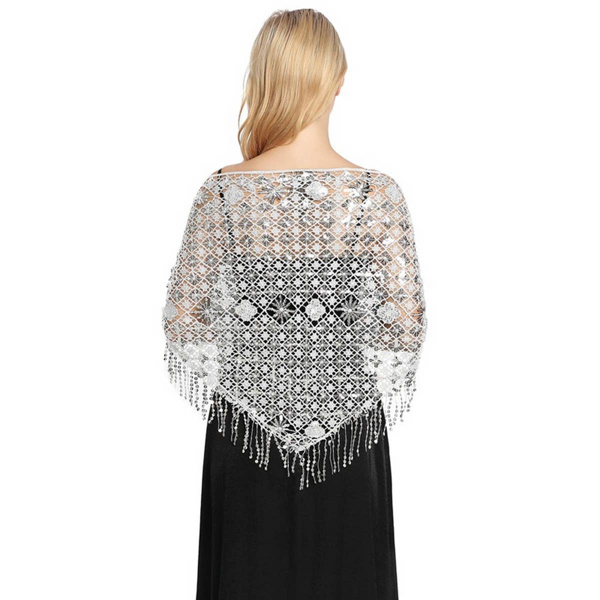 Sequin Fringe Triangle Shawl ? Bridal Party Wrap