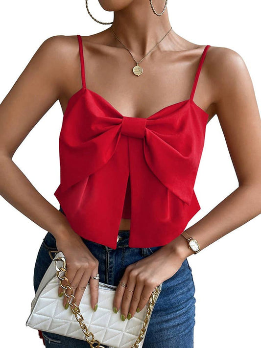 Chic Bow Design Strap Tank - Back Tie Detail Top