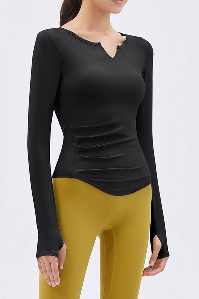 CWTBLL2938_V-NECK NUDE SPORTS TOP WITH CHEST PAD