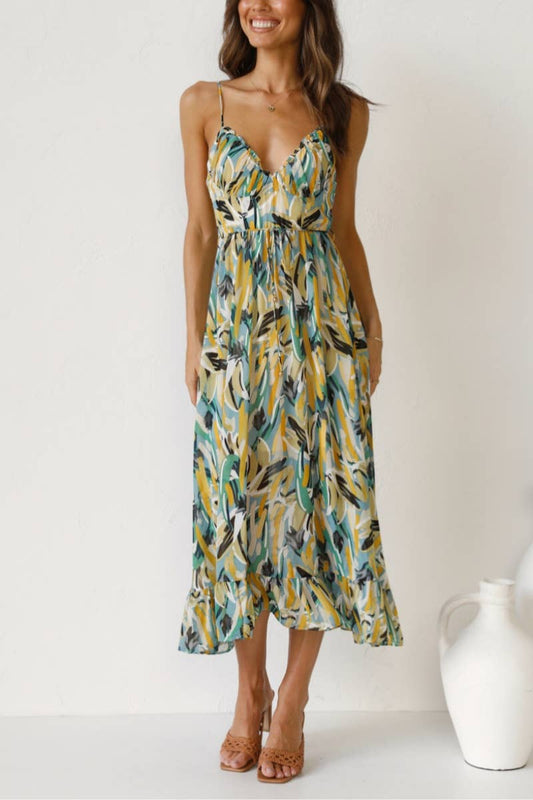 CWDHL0280_WOMEN'S SUMMER PRINT SEXY HALTER LONG DRESS