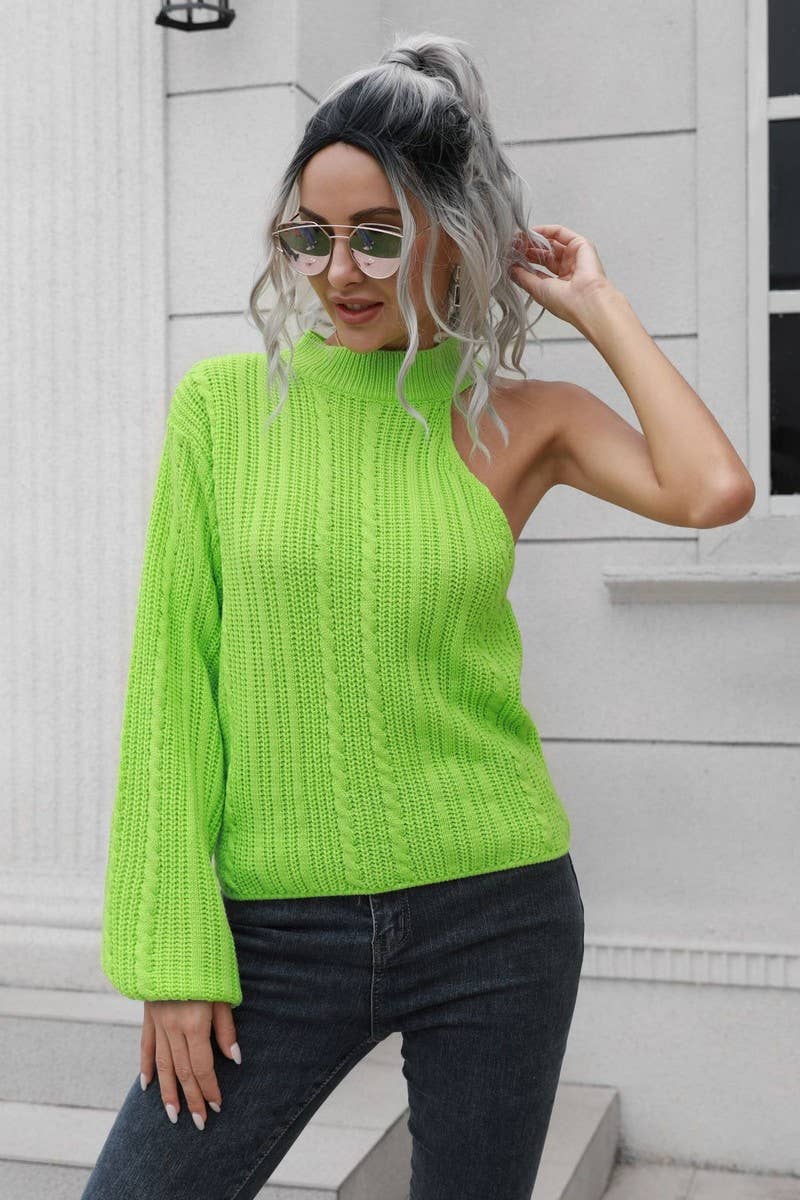 CWOSWL4151_ONE-SHOULDER LOOSE-FITTING KNIT SWEATER
