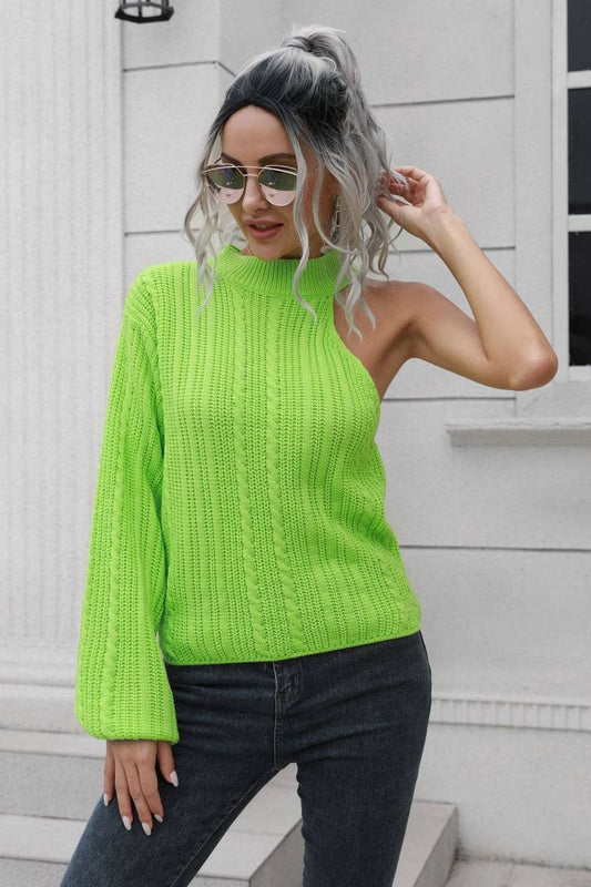 CWOSWL4151_ONE-SHOULDER LOOSE-FITTING KNIT SWEATER