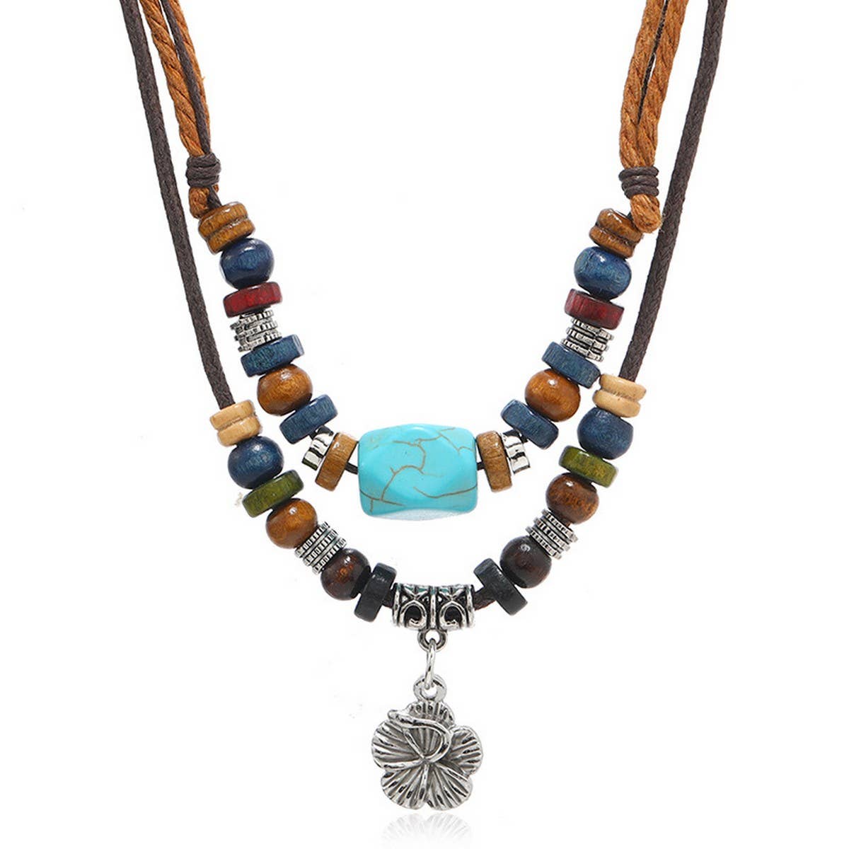 VINTAGE MULTI-LAYER TURQUOISE FLOWER NECKLACE
