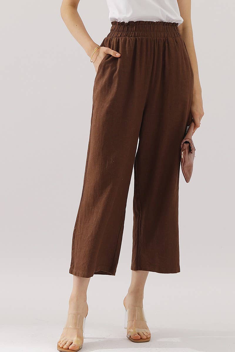 CWBLP416_EASY PULL ON LINEN CAPRIS PANTS WITH SIDE POCKET