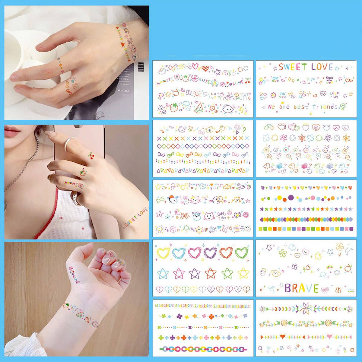 Summer Flower & Heart Tattoos ??Finger Stickers_CWMM8227