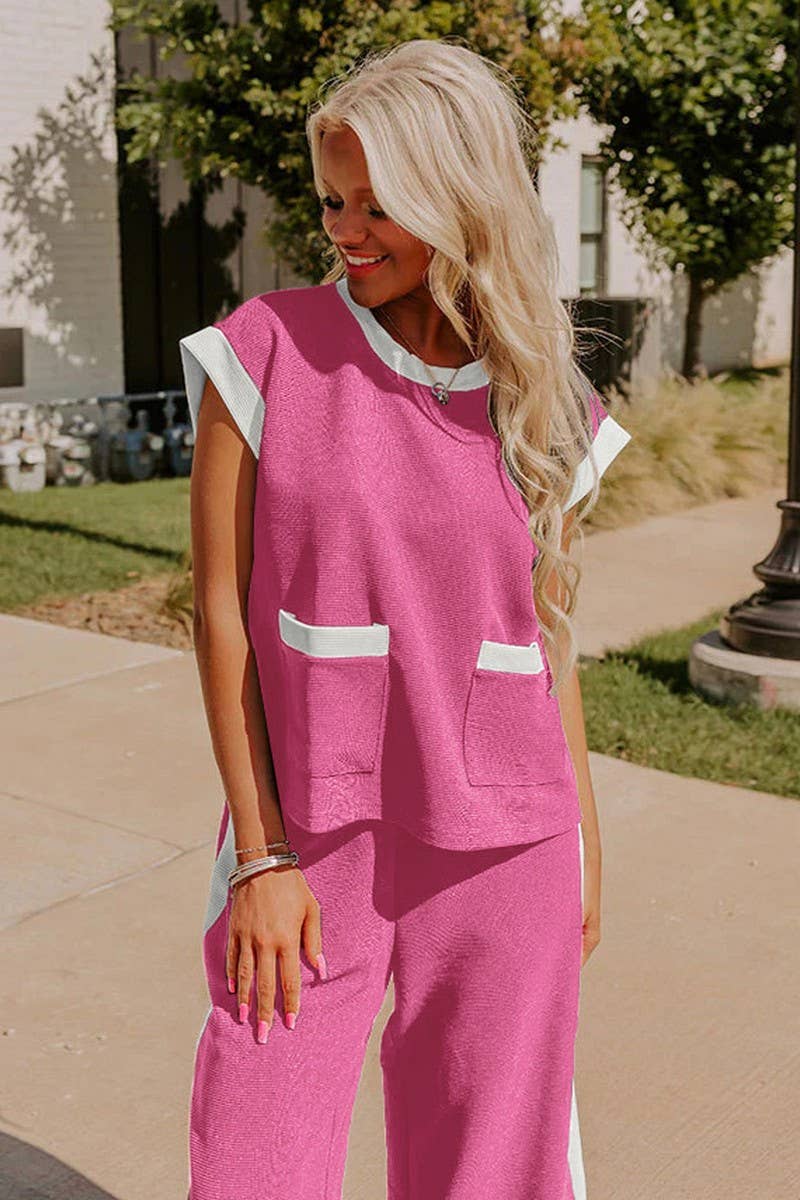 CWSS1108_SUMMER COLOR MATCHING LOOSE TWO-PIECE