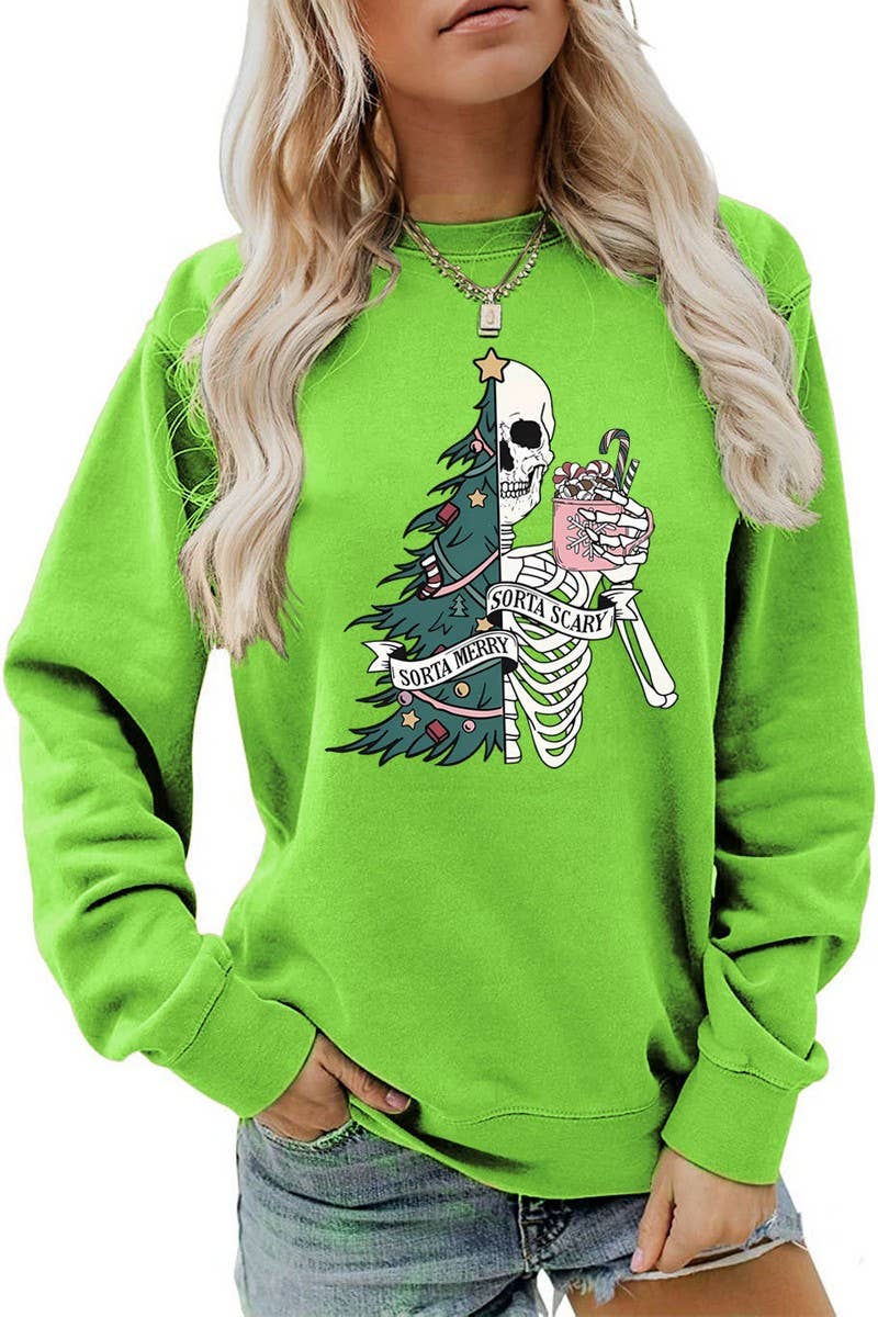 CWTBLL01328_PRINTED LOOSE PULLOVER CHRISTMAS SWEATSHIRT
