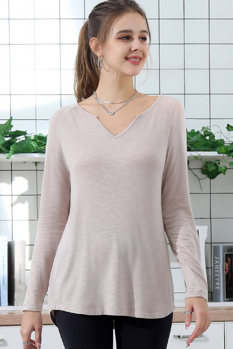 CWTTL1001_NOTCH NECK LONG SLEEVE CREPE SLUB BASIC TOP