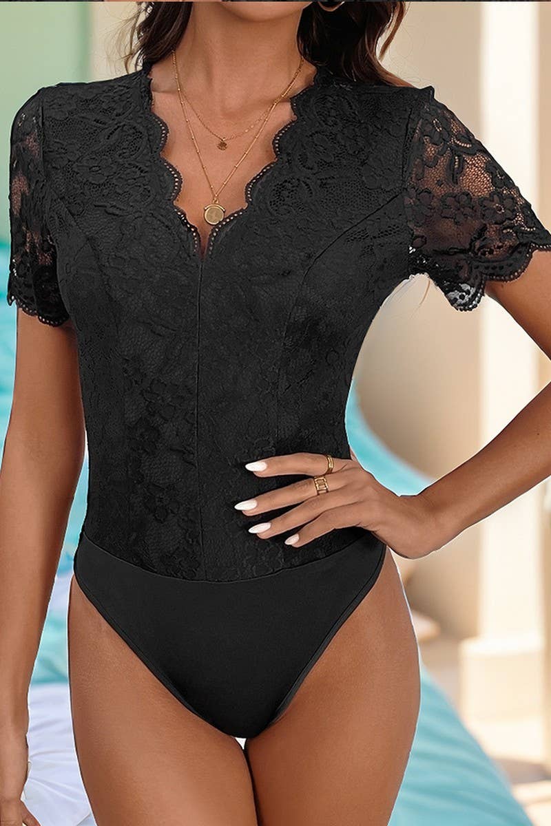 CWSJS0823_V-NECK LACE PANEL JUMPSUIT