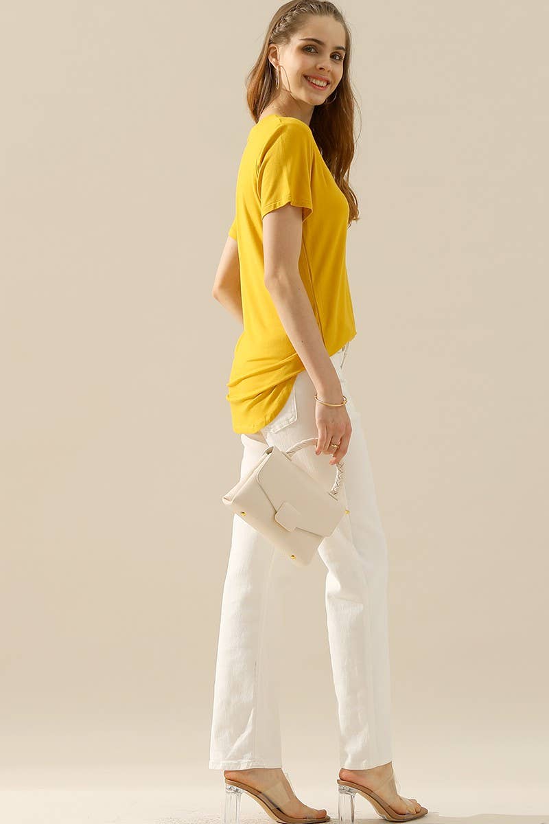 CWTTS650_SOLID V NECK SHORT SLEEVE T SHIRT TEE SHIRTS TOPS