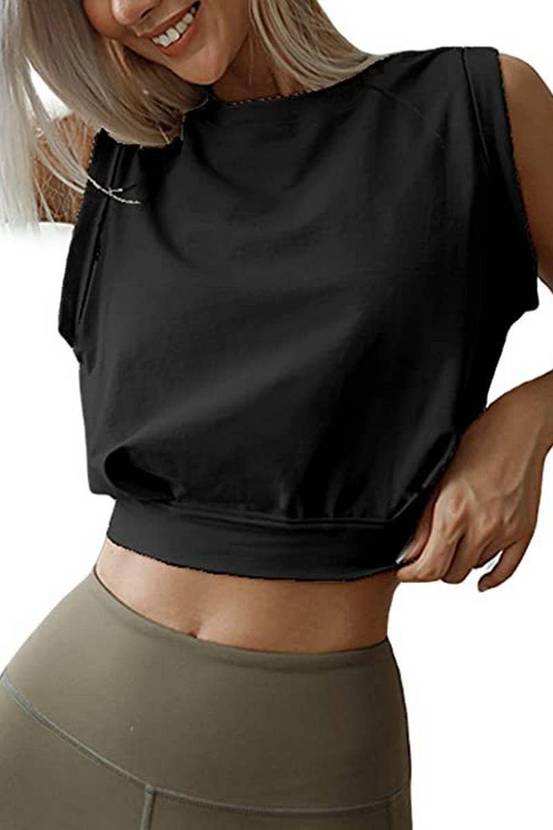 CWTTSL0428_SLEEVELESS LOOSE SEXY NAVEL EXPOSED SPORTS TOP