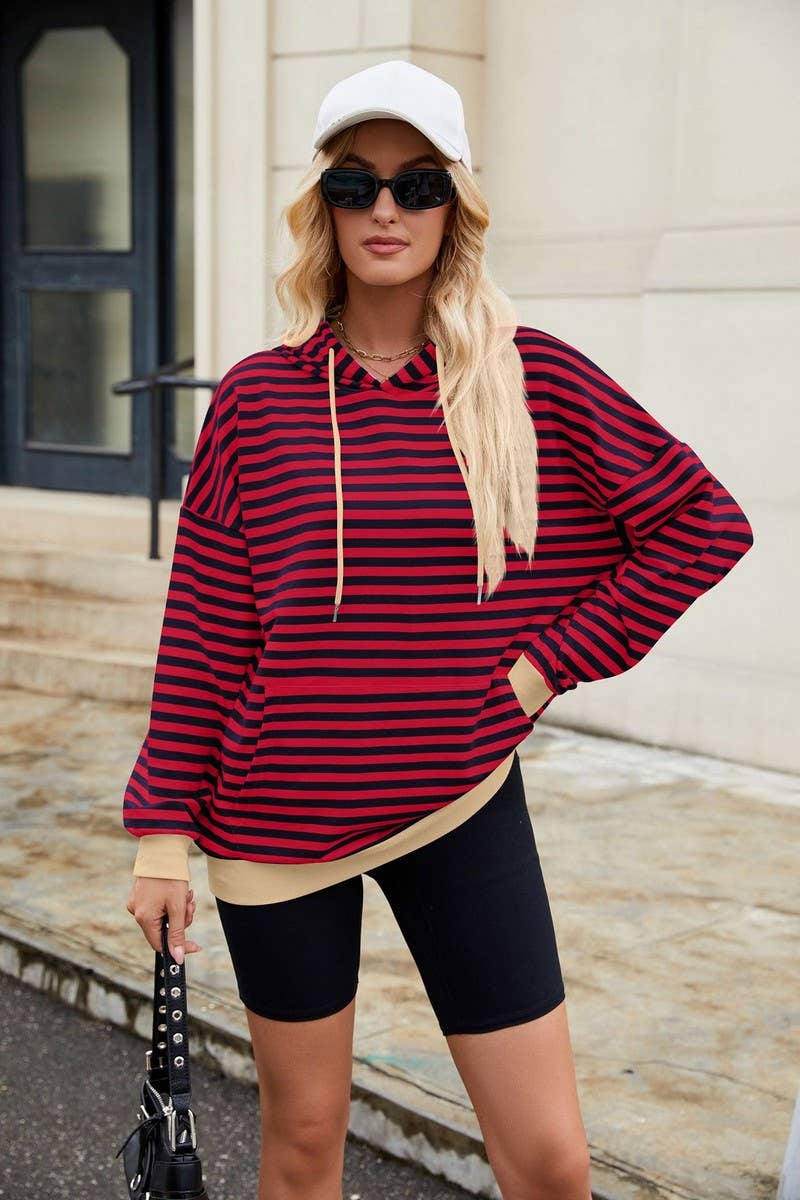 CWOHOL1112_STRIPED LOOSE HOODED CONTRAST COLOR SWEATSHIRT