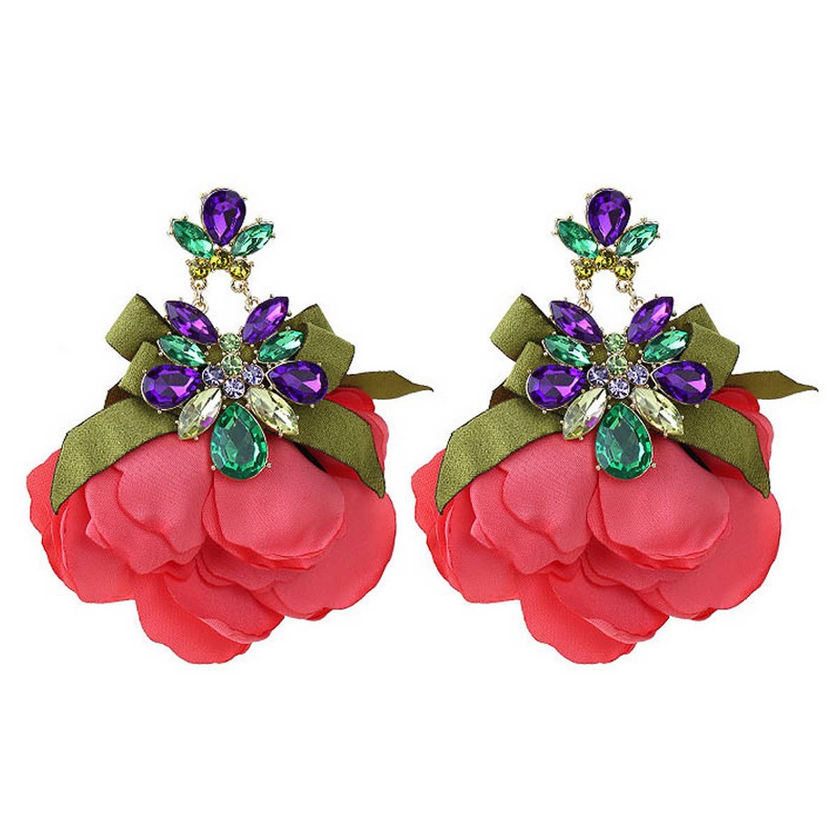 Handmade Floral Fabric Earrings Elegant Woman's
