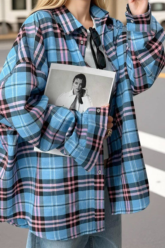 CWTBLL00630_RETRO LOOSE CASUAL LONG-SLEEVED PLAID JACKET