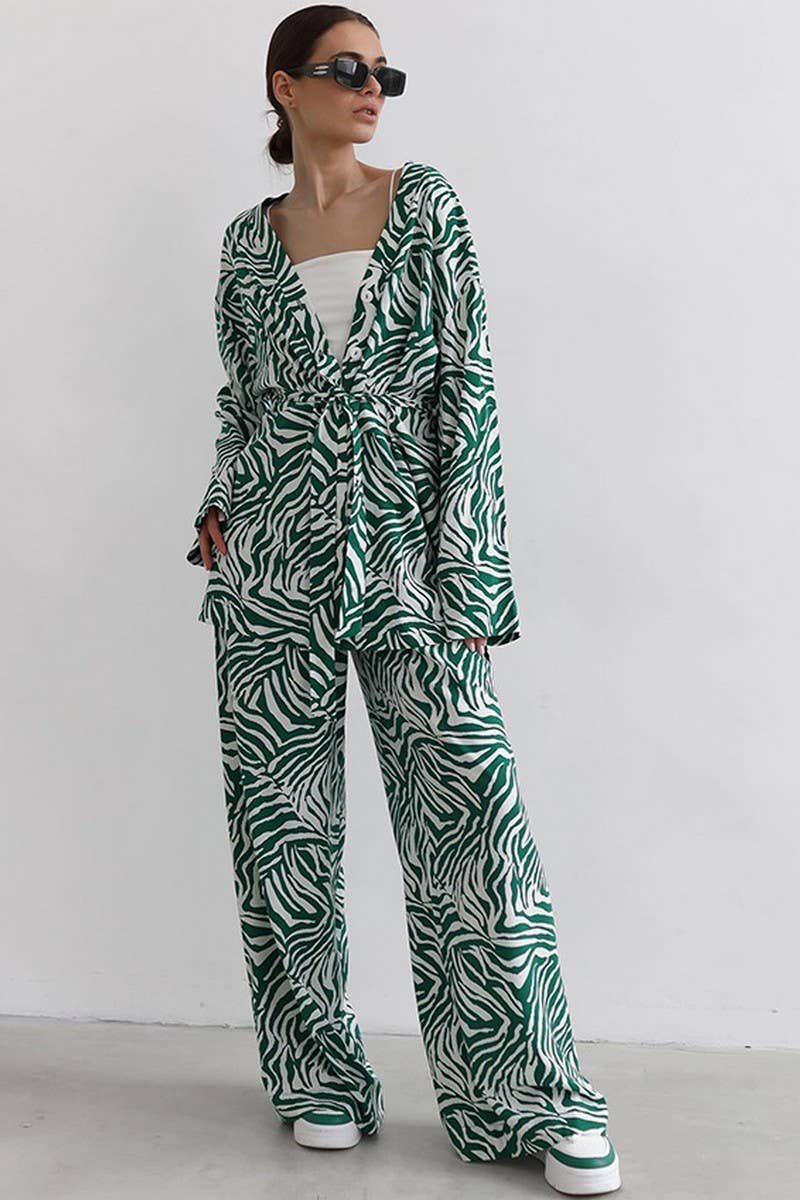 CWSPJ0379_SATIN STRIPE PRINT CARDIGAN PAJAMAS TWO-PIECE SET