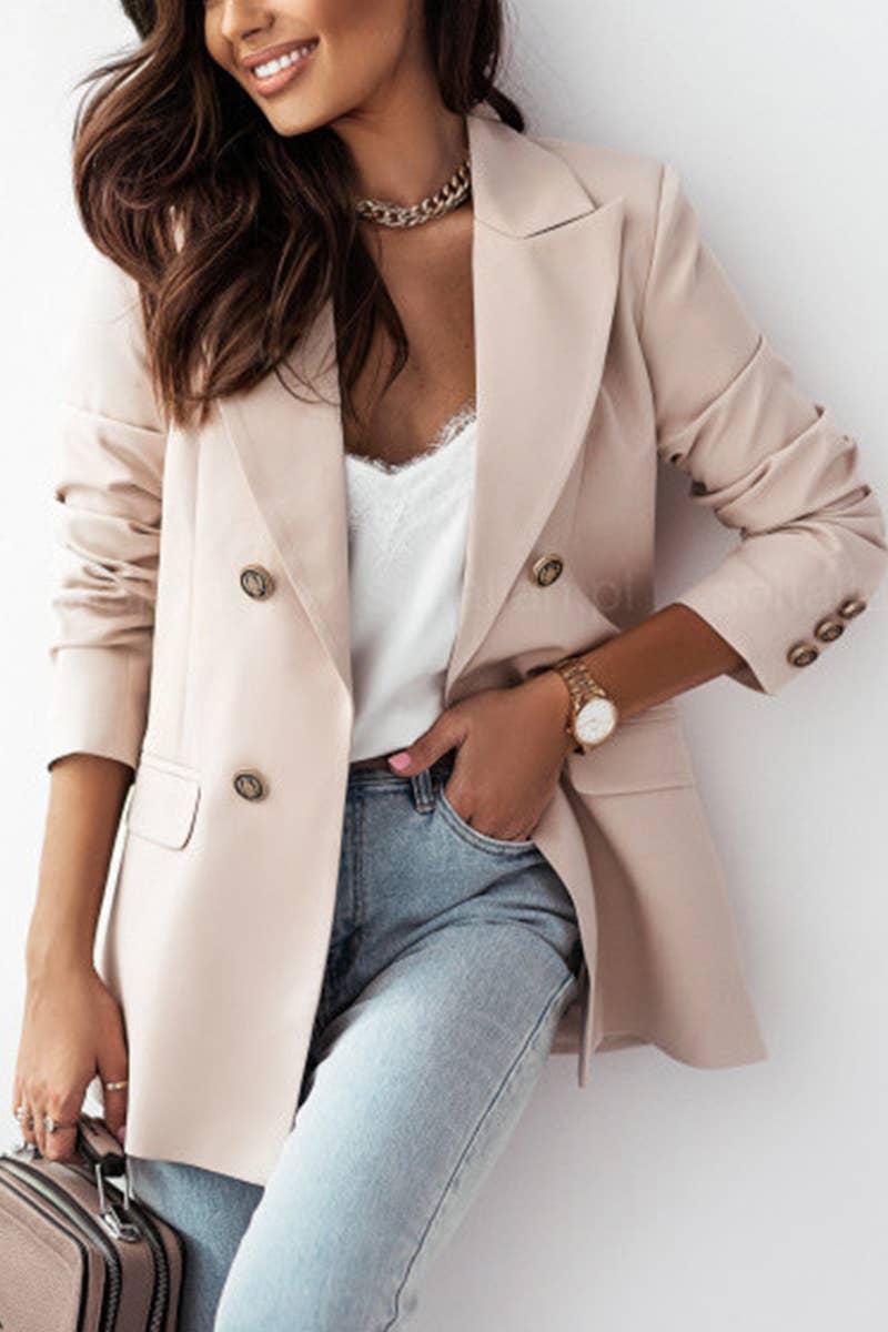 DOUBLE BREASTED SOLID COLOR STYLISH SUIT JACKET