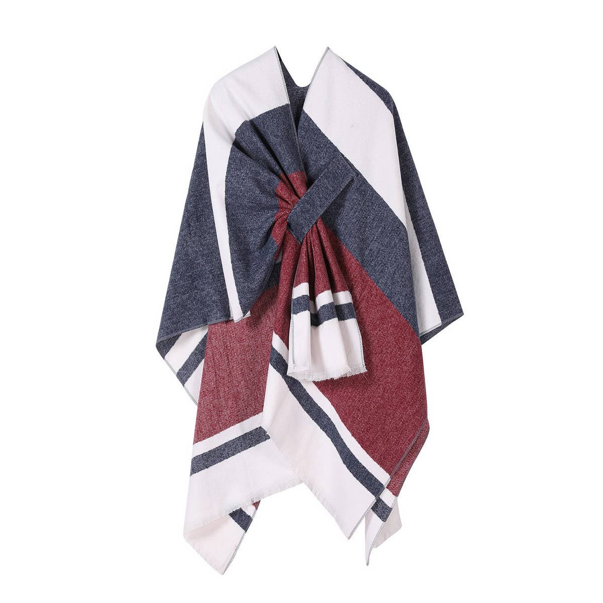 COLORBLOCKED AND BARRED CAPE WITH OUTER CAPE