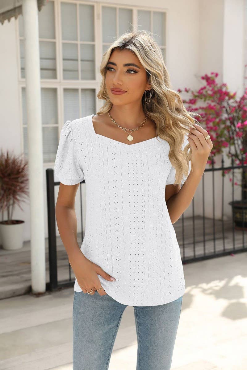 CWTTS0826_Sweetheart Neck Short Sleeve Knit Top