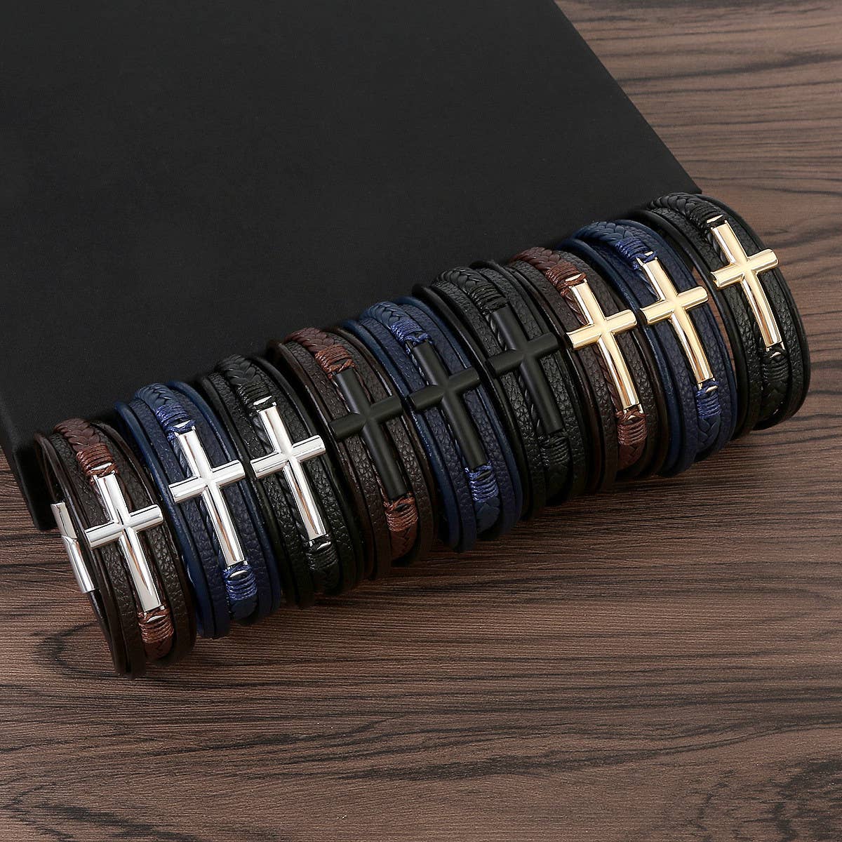 NEW LEATHER HANDWOVEN GOLD MAGNET BUCKLE BRACELET