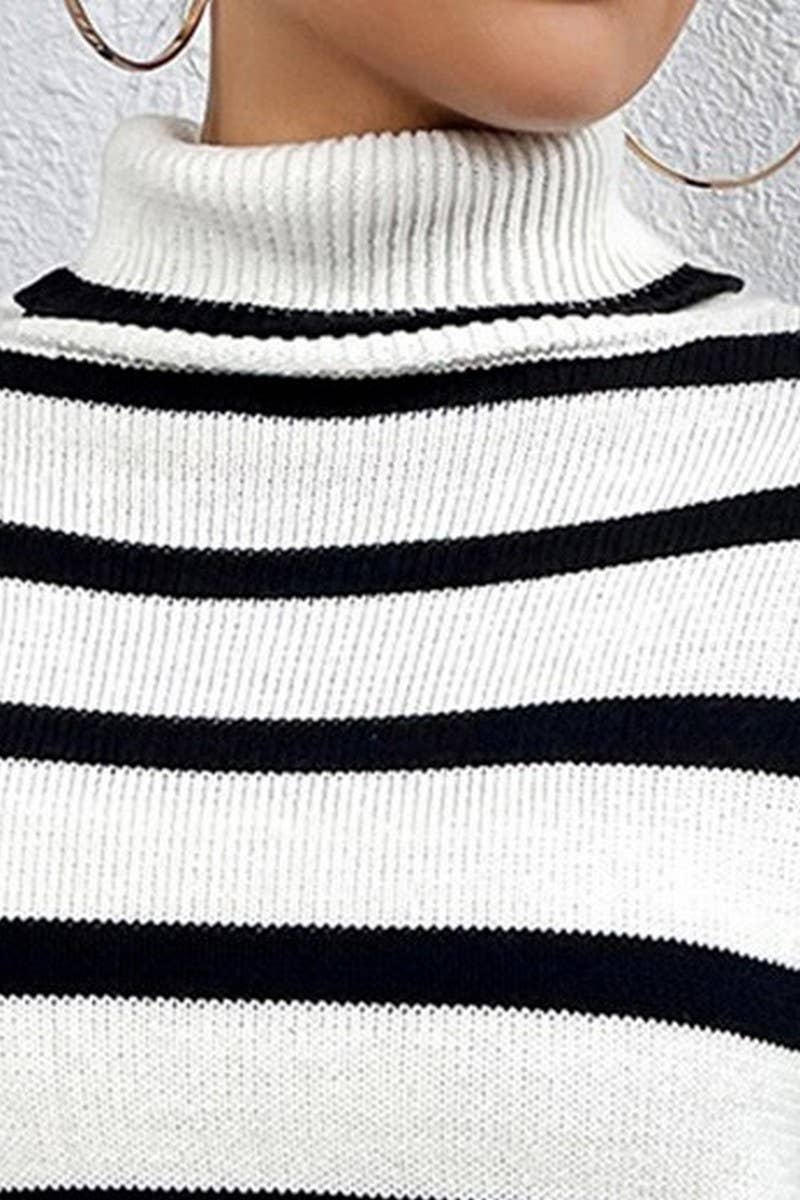 CWOSWL2699_CONTRAST COLOR HIGH COLLAR STRIPED KNIT TOP