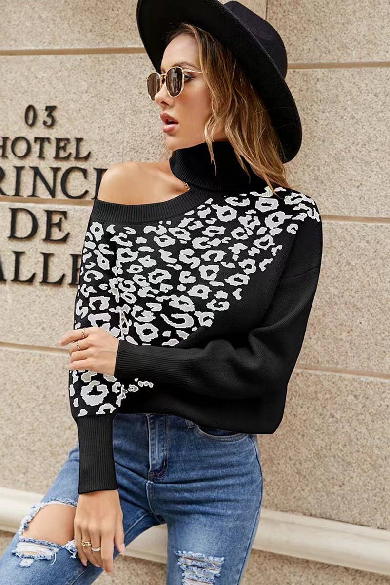 CWOSWL6268_LEOPARD PRINT OFF-SHOULDER KNITTED SWEATER