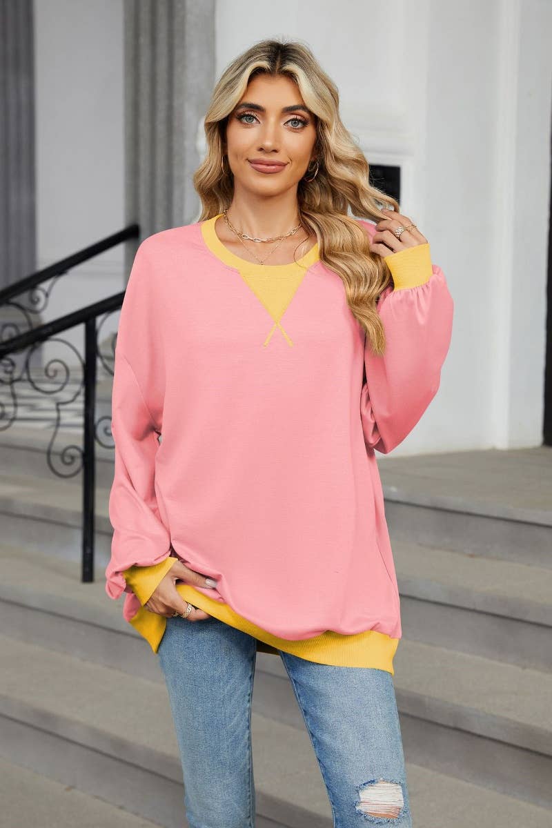 CWOSWL6564_WINTER CASUAL COLOR LONG-SLEEVED HOODIE