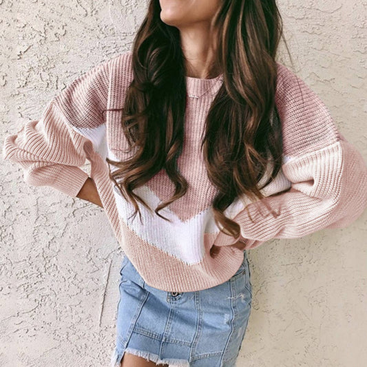 Crewneck sweater women's tricolor applique sweater