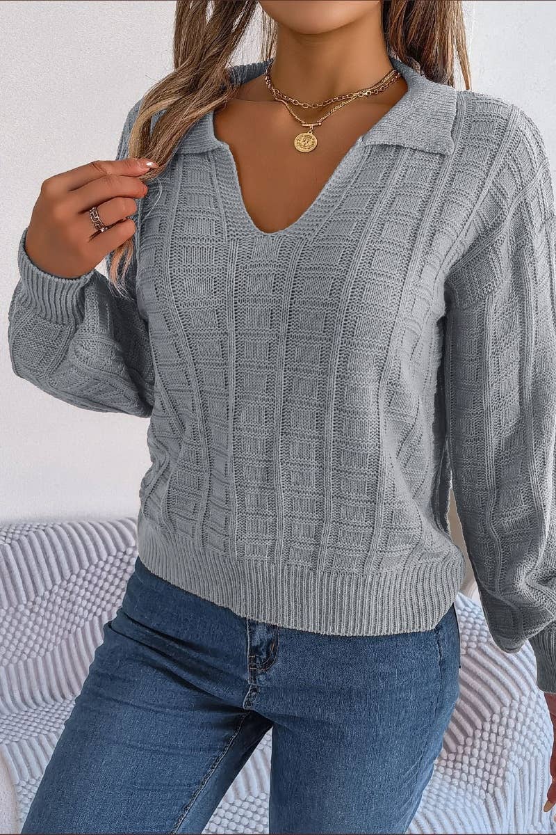 CWOSWL3305_CASUAL KNIT V-NECK LONG-SLEEVED SWEATER