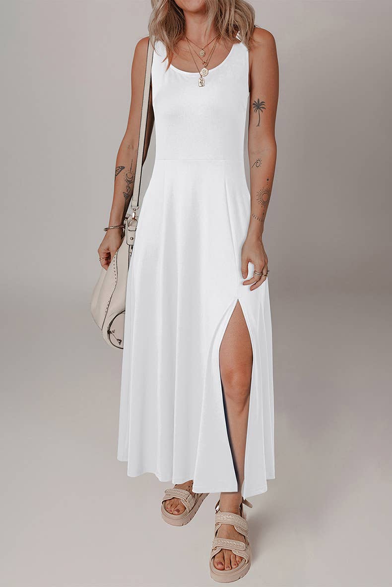 Elegant solid-color fashion sleeveless dress