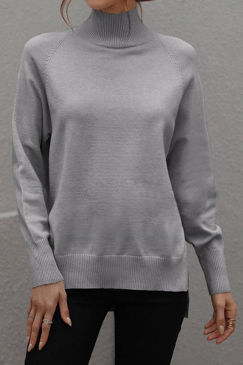 CWOSWL612 Turtle Neck Pullover With Side Slit Sweater