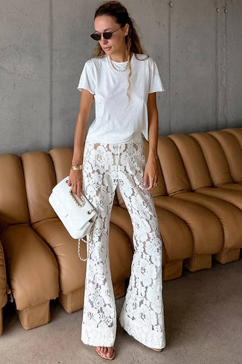 CWBLP1938_JACQUARD LACE FLORAL HOLLOW FLARE PANTS