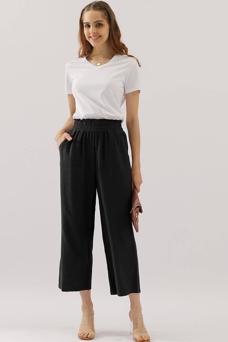 CWBLP416_EASY PULL ON LINEN CAPRIS PANTS WITH SIDE POCKET