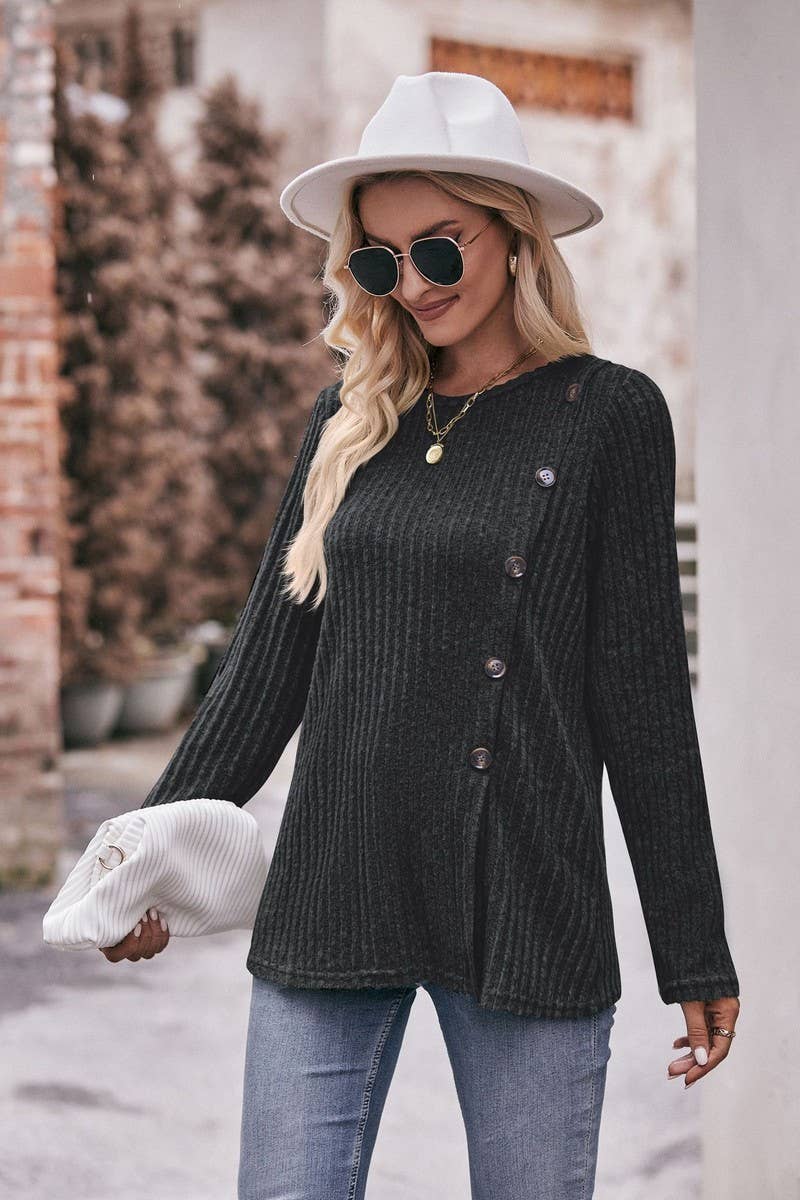 CWTTL1640_Round neck Long Sleeve Pullover Top