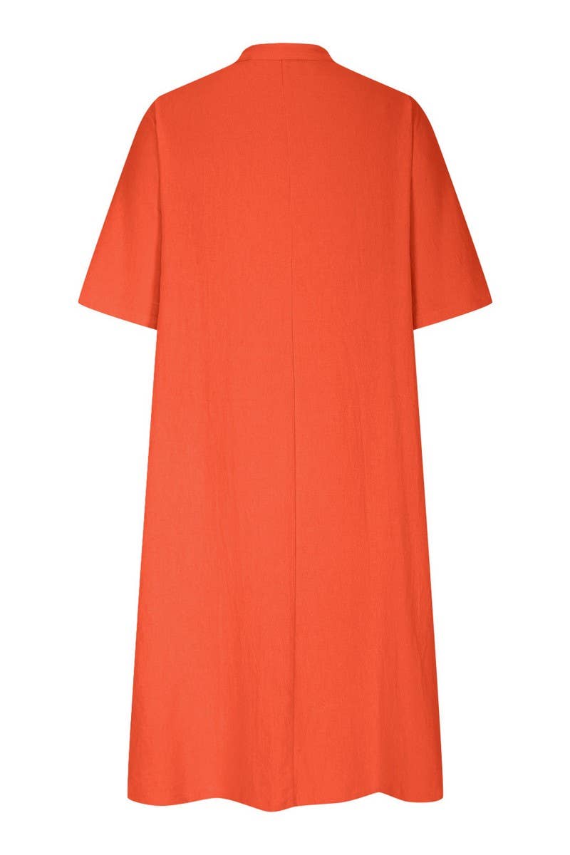 CWDMD01065_V-NECK LOOSE THREE-BUTTON POCKET DRESS