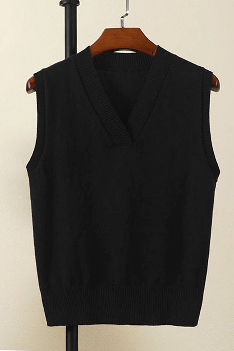 CWOSWSL0010  Simple Sleeveless V- Neck Pullover  Sweater
