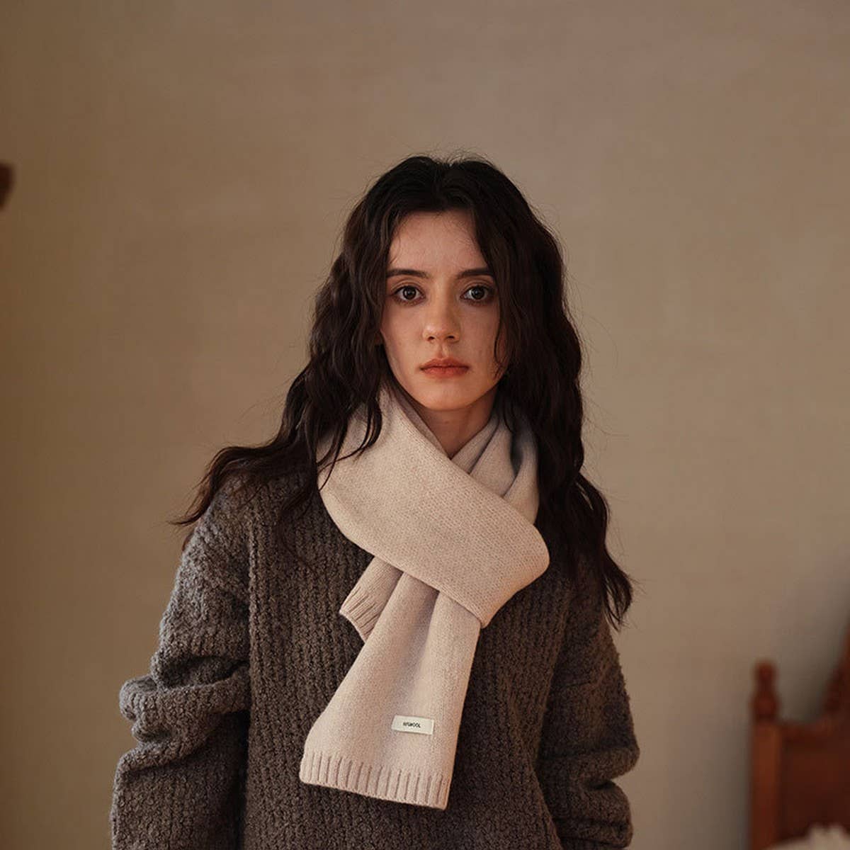 Basic 100% Wool Solid Knit Scarf Soft Warm Unisex_CWASC2288